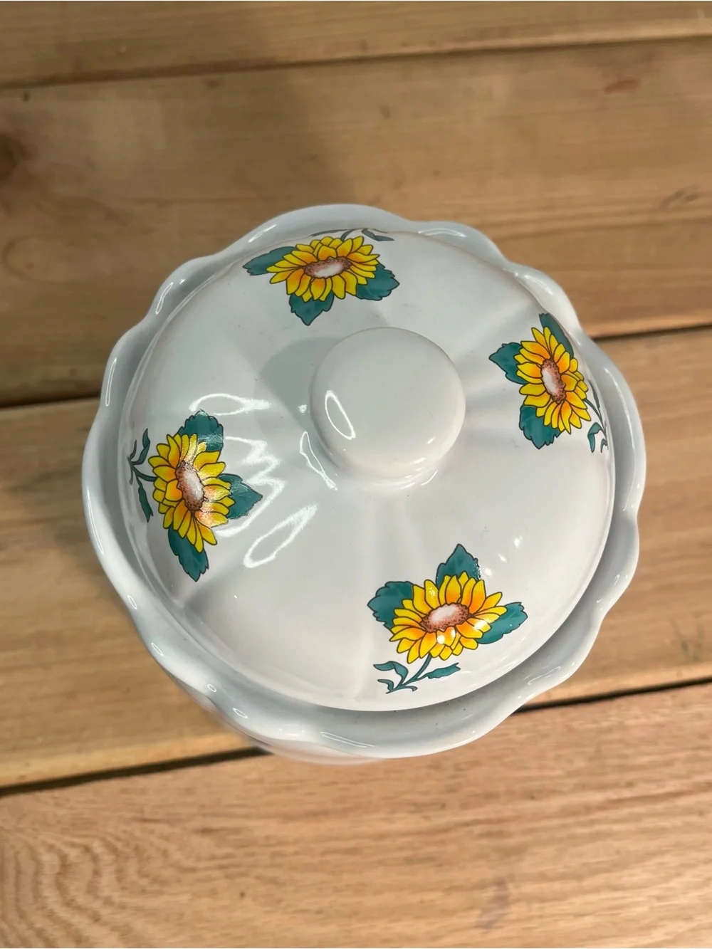 Vintage Sunflower Kitchen Canister Ceramic Farmhouse Cottagecore With Lid